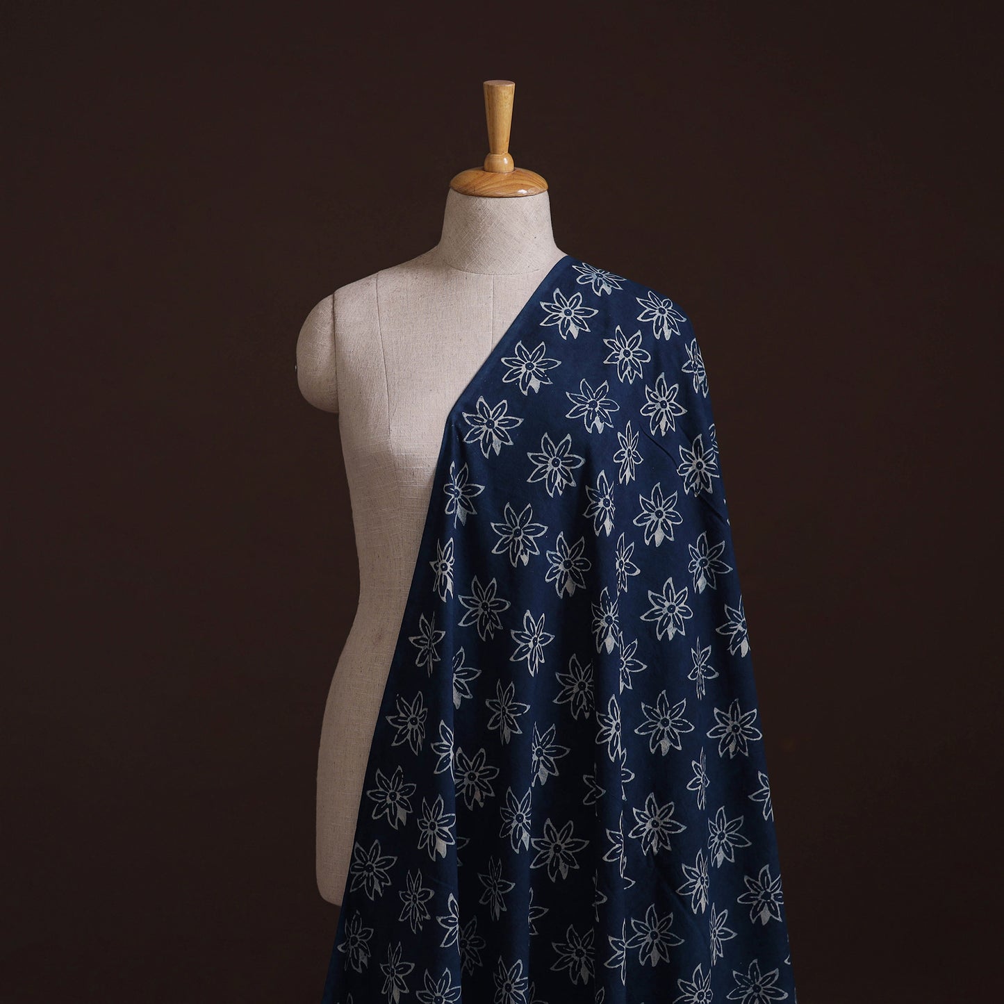 Hand Block Natural Dyed Cotton Bagru Print Indigo Fabric 18