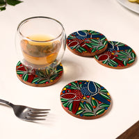 Bengal Patua Handpainted Akashmoni Wooden Coasters (Set of 4) 07