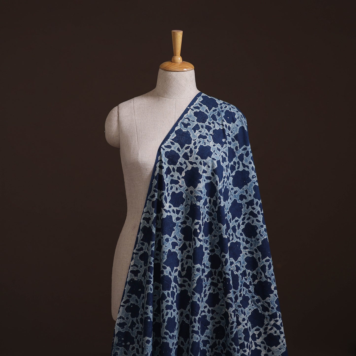 Hand Block Natural Dyed Cotton Bagru Print Indigo Fabric 19