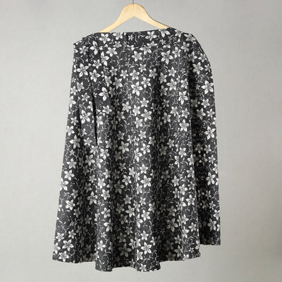 Black - Sanganeri Block Printed Cotton Wrap Around Skirt