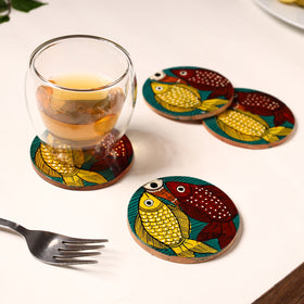  Bengal Patua Handpainted Akashmoni Wooden Coasters (Set of 4) 08 Online at iTokri.com 