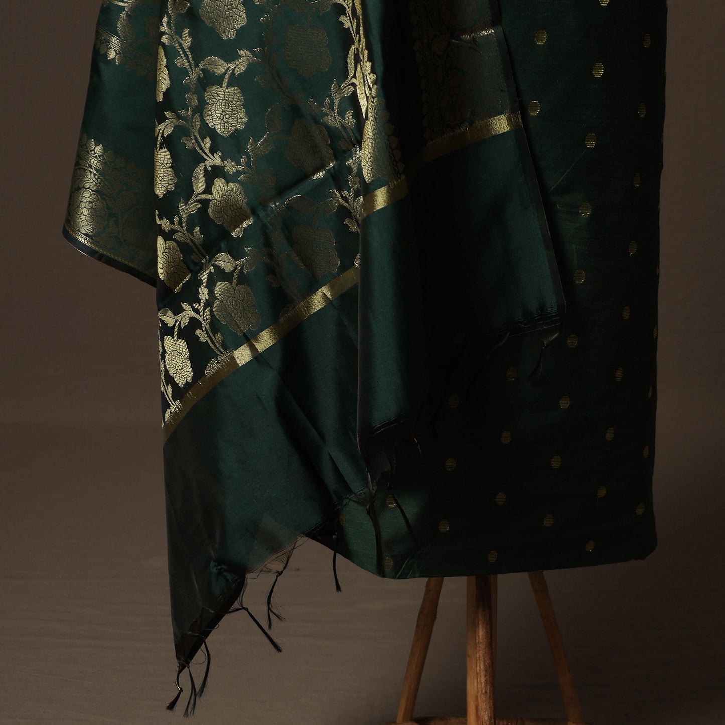 Spun Dupion Viscose Silk Buti 2pc Unstitched Dress Material Kurta Set with Earrings 62