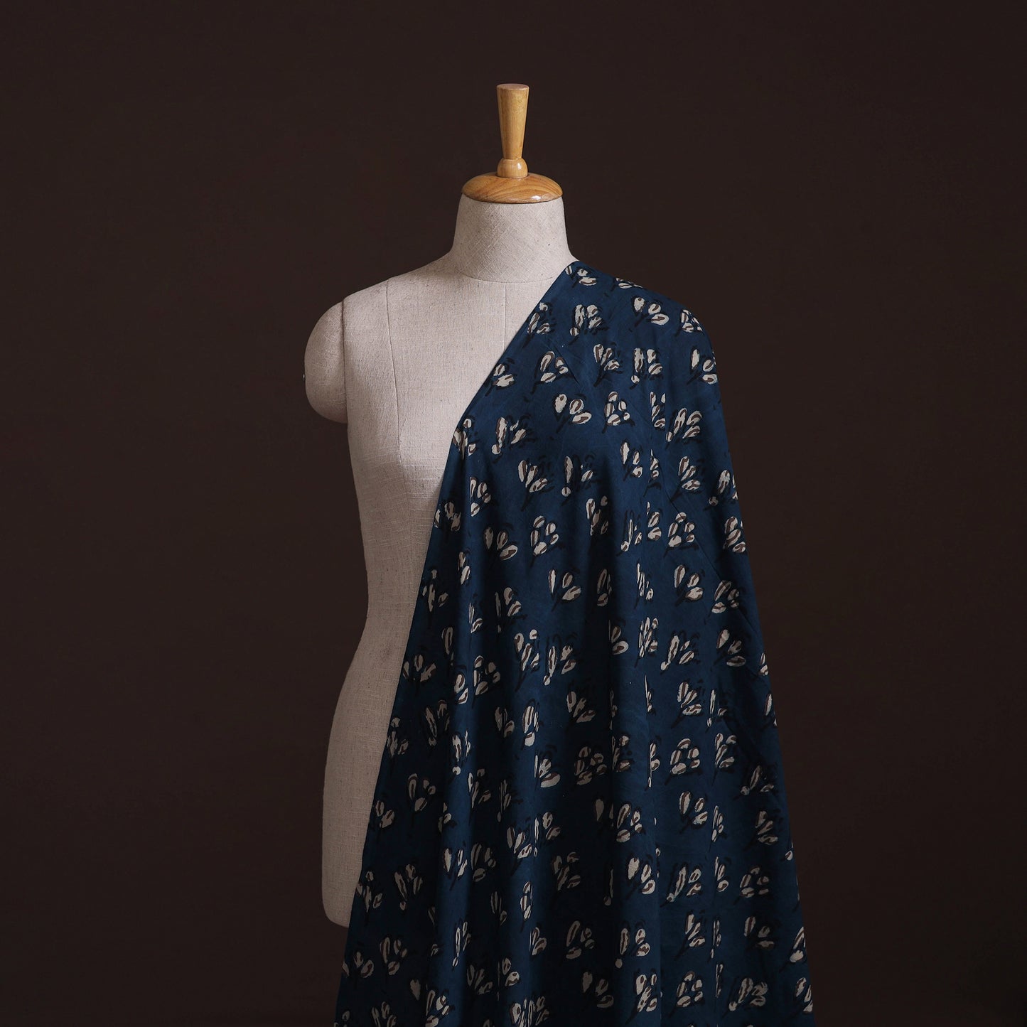 Hand Block Natural Dyed Cotton Bagru Print Indigo Fabric 17