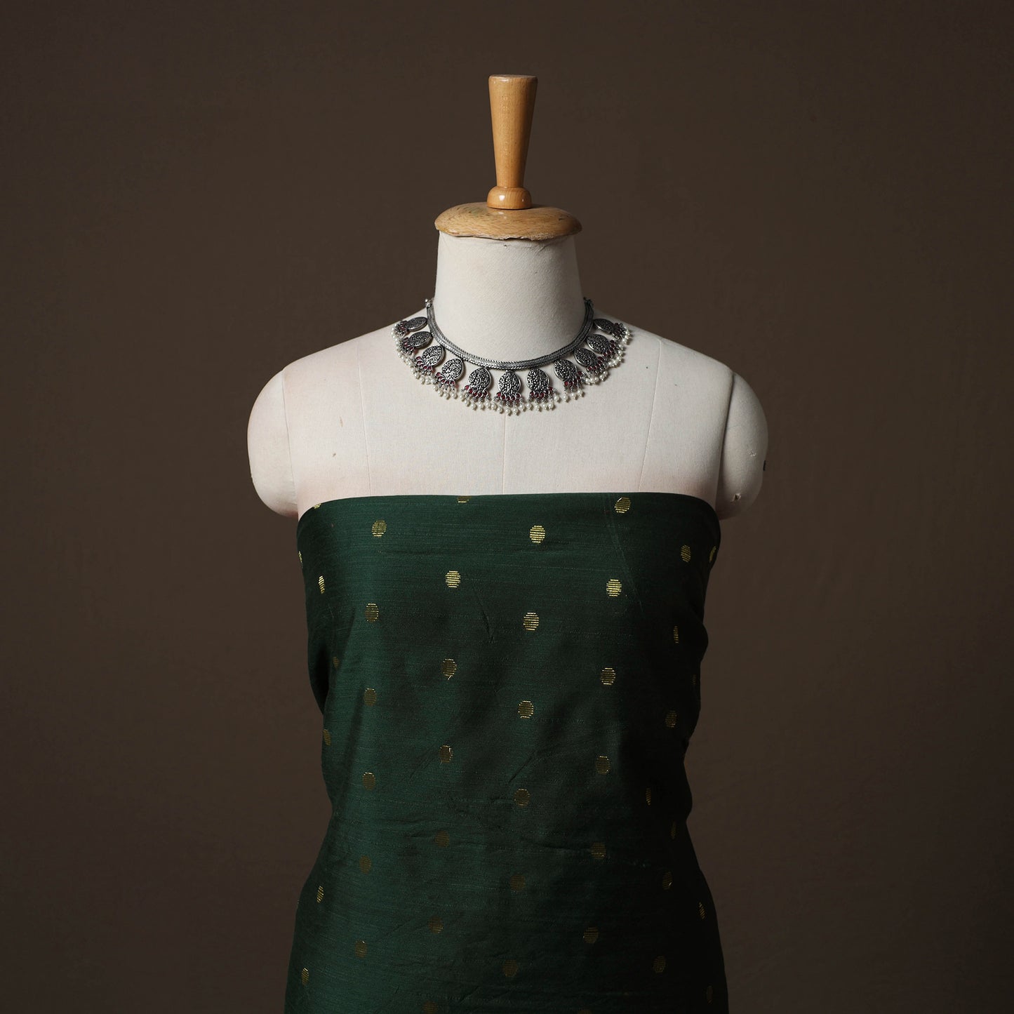 Spun Dupion Viscose Silk Buti 2pc Unstitched Dress Material Kurta Set with Earrings 62