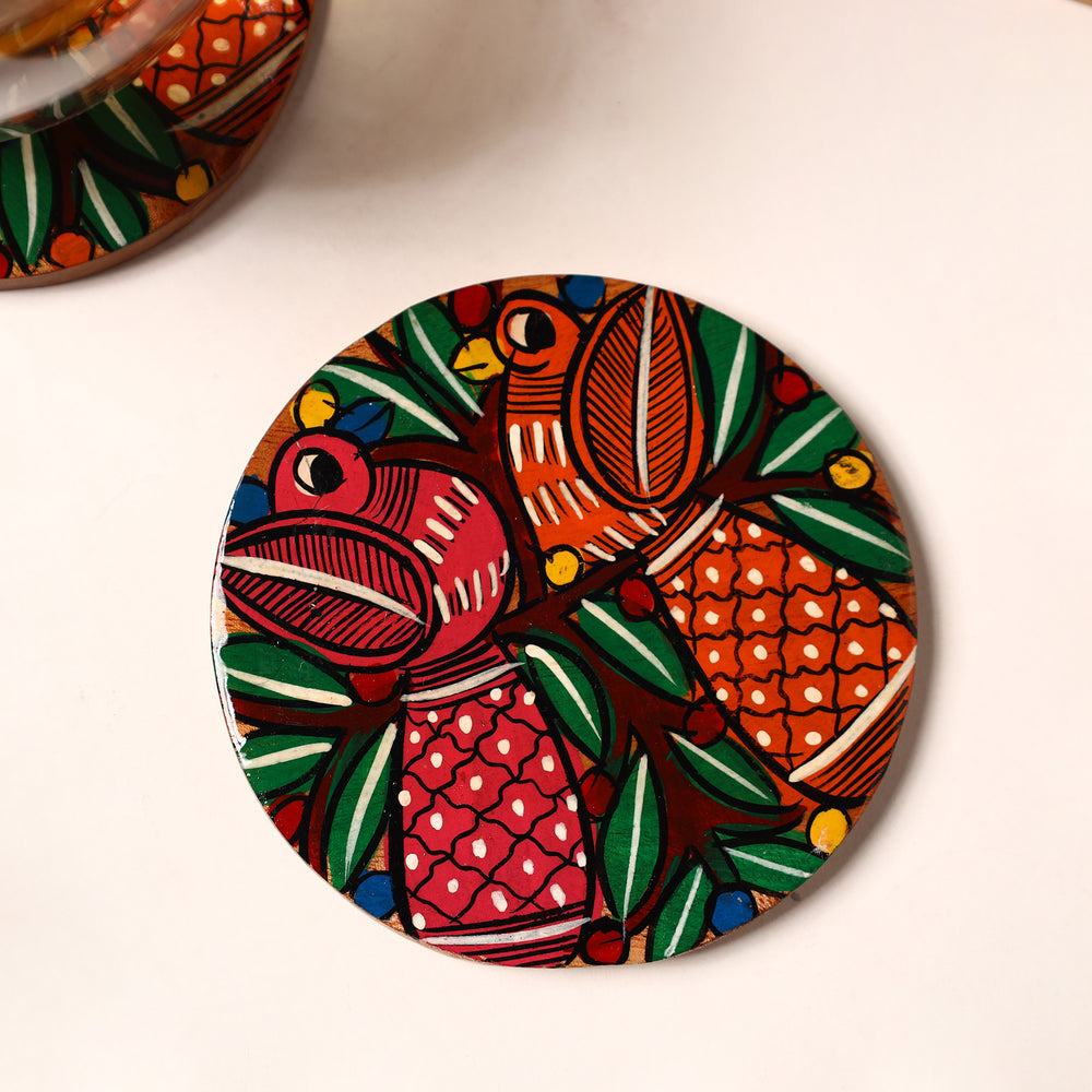 Bengal Patua Handpainted Akashmoni Wooden Coasters (Set of 4) 10