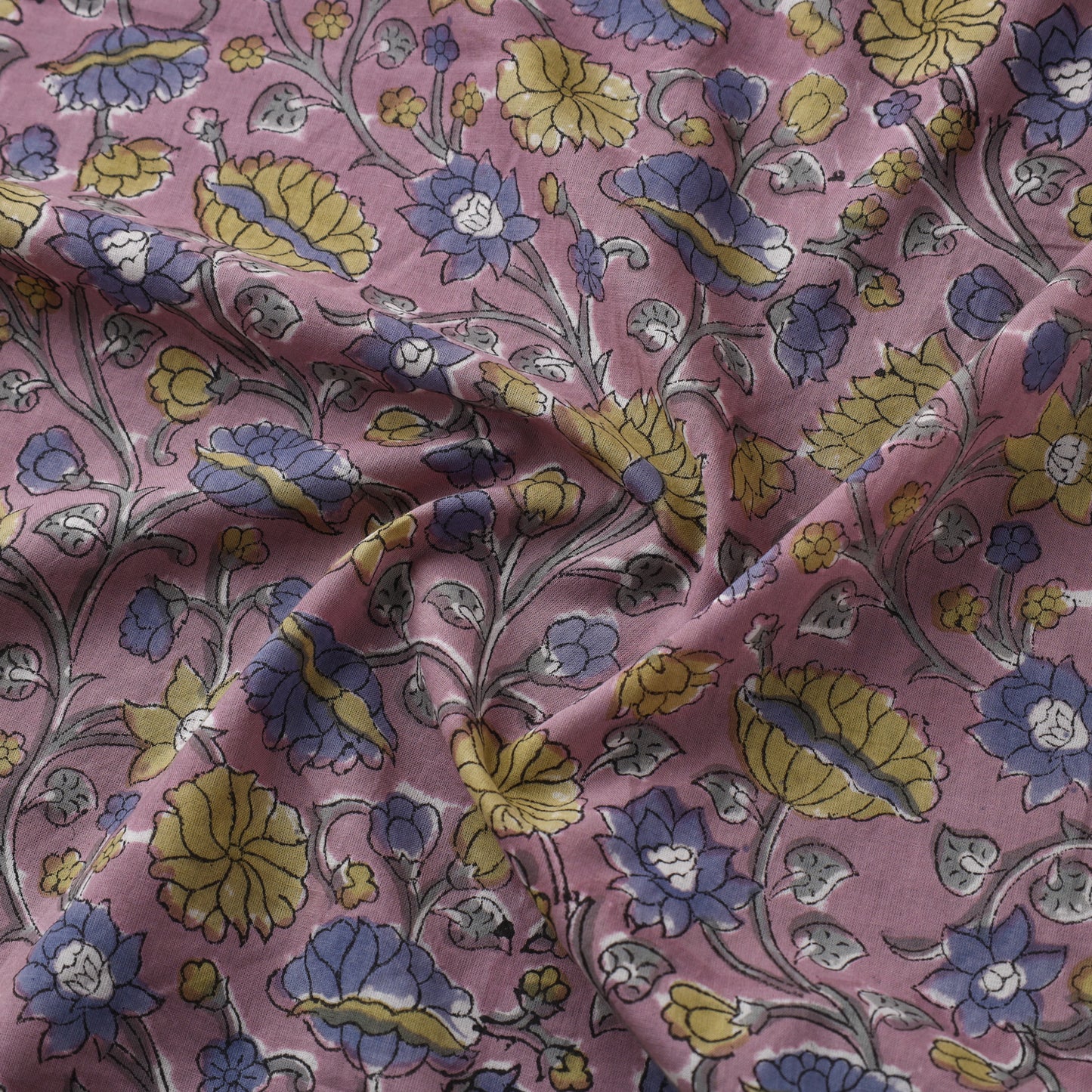 Pink Block Print Cotton Sanganeri Fabric
