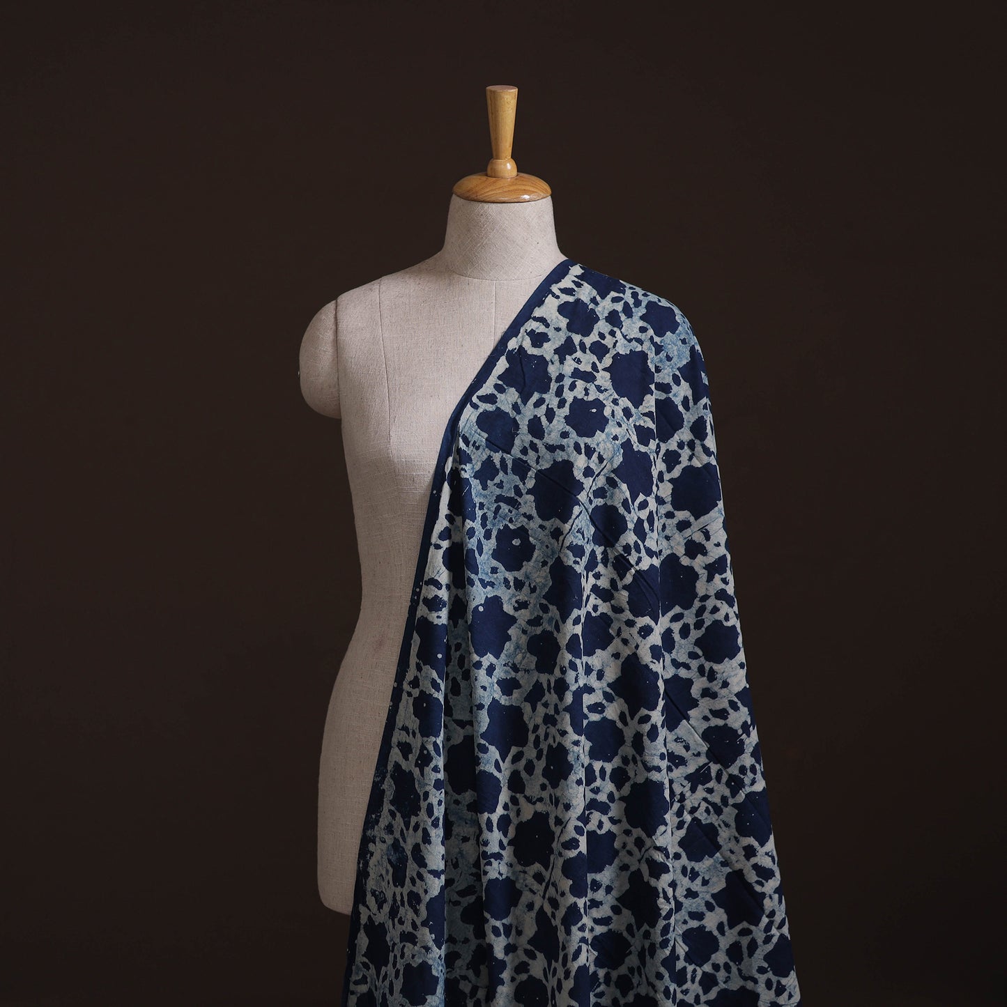Hand Block Natural Dyed Cotton Bagru Print Indigo Fabric 14