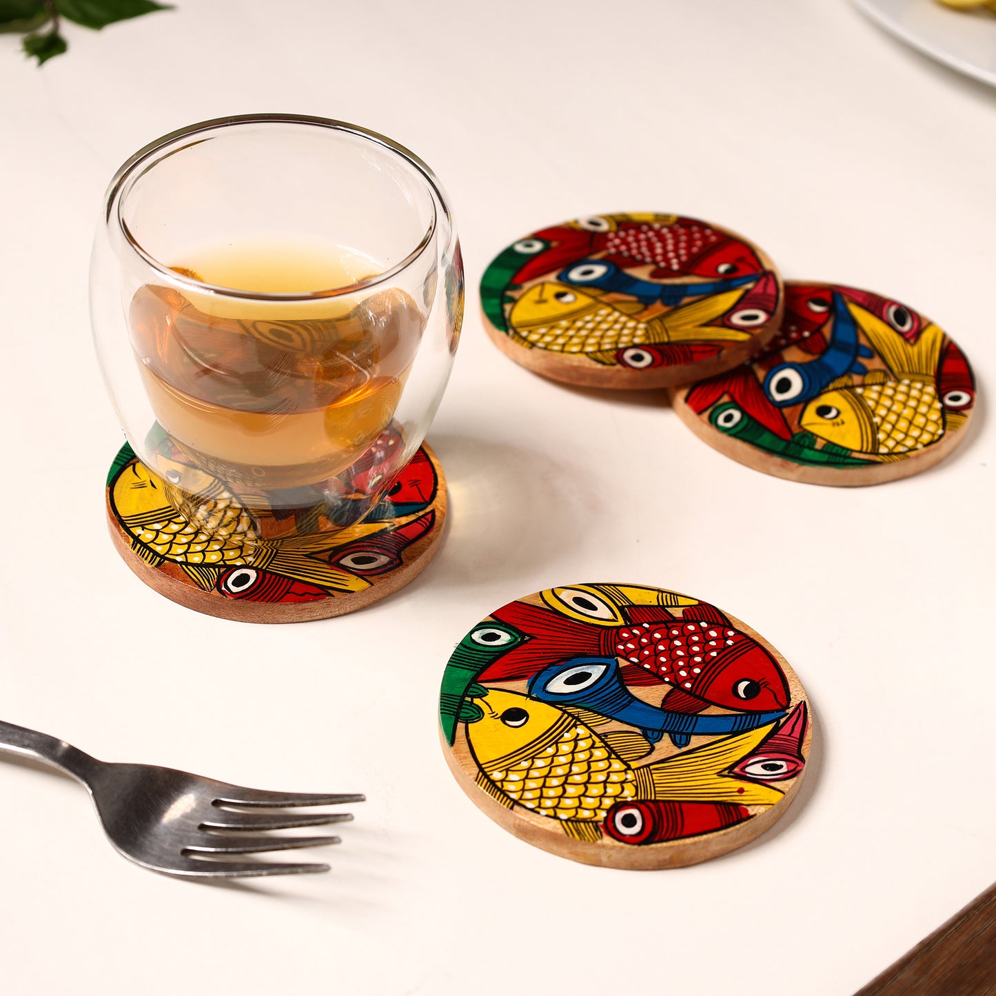 Bengal Patua Handpainted Akashmoni Wooden Coasters (Set of 4) 13