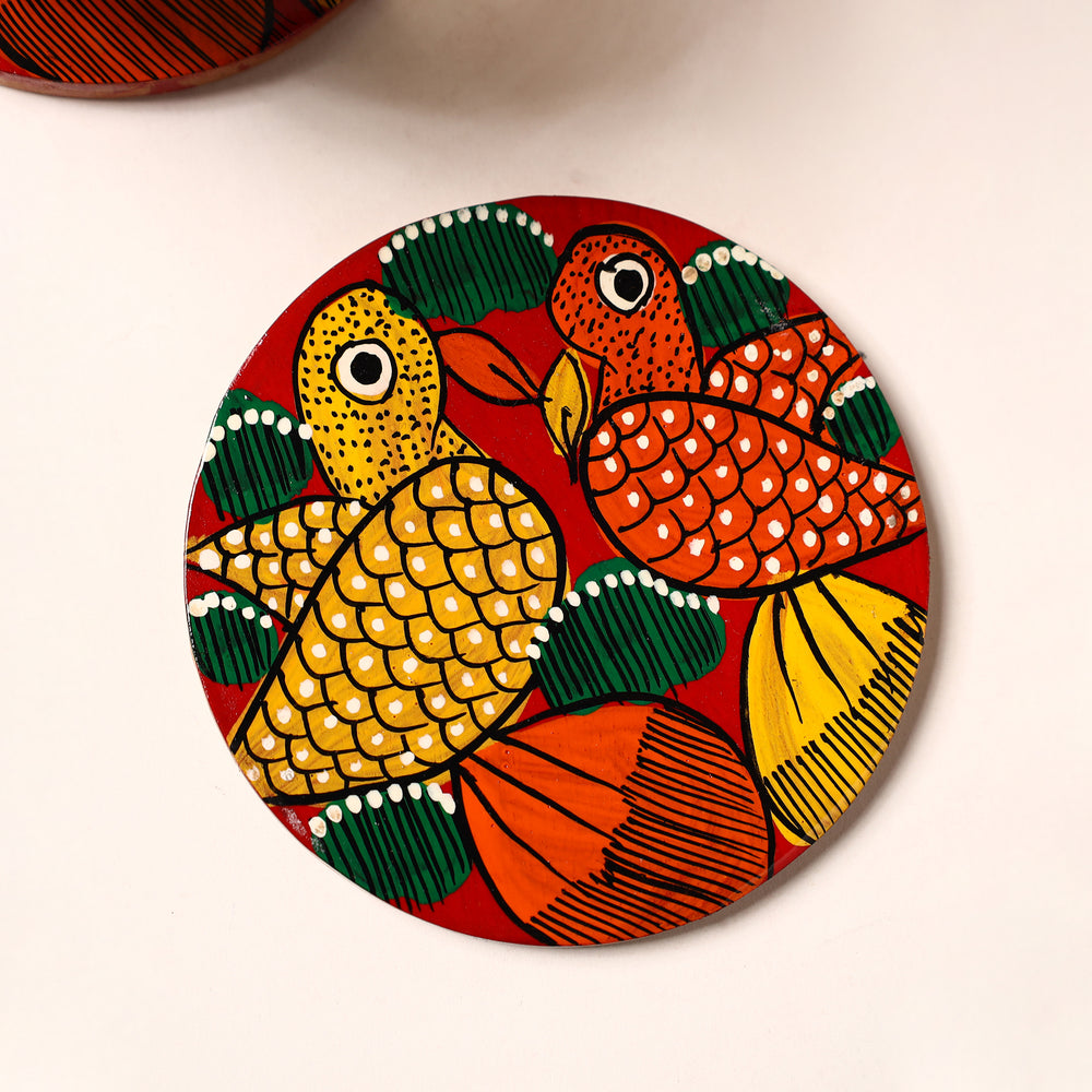 Bengal Patua Handpainted Akashmoni Wooden Coasters (Set of 4) 14