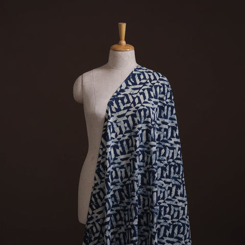 Hand Block Natural Dyed Cotton Bagru Print Indigo Fabric 09