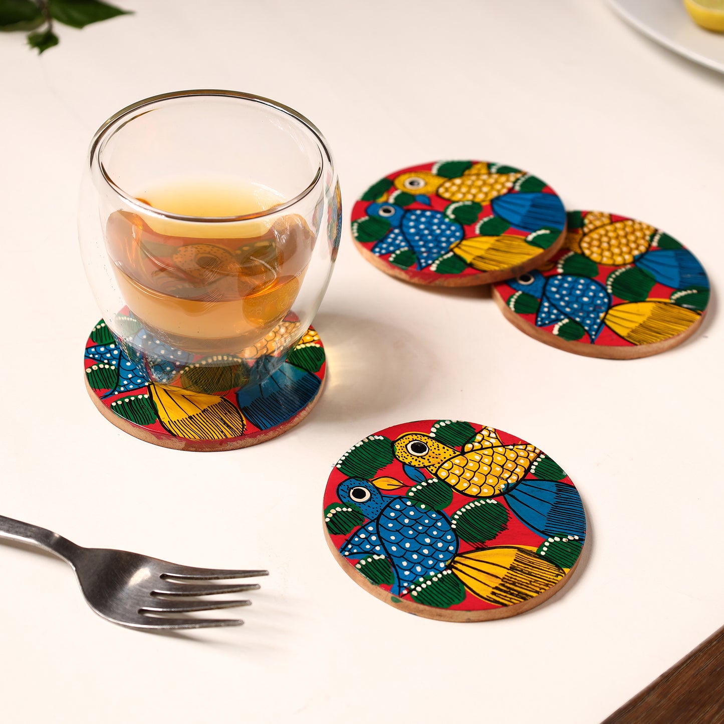 Bengal Patua Handpainted Akashmoni Wooden Coasters (Set of 4) 15