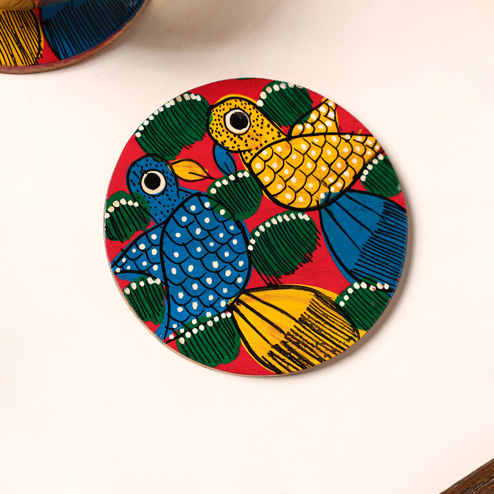 Bengal Patua Handpainted Akashmoni Wooden Coasters (Set of 4) 15