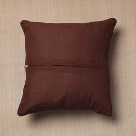 Beige Block Print Cotton Kalamkari Cushion Cover