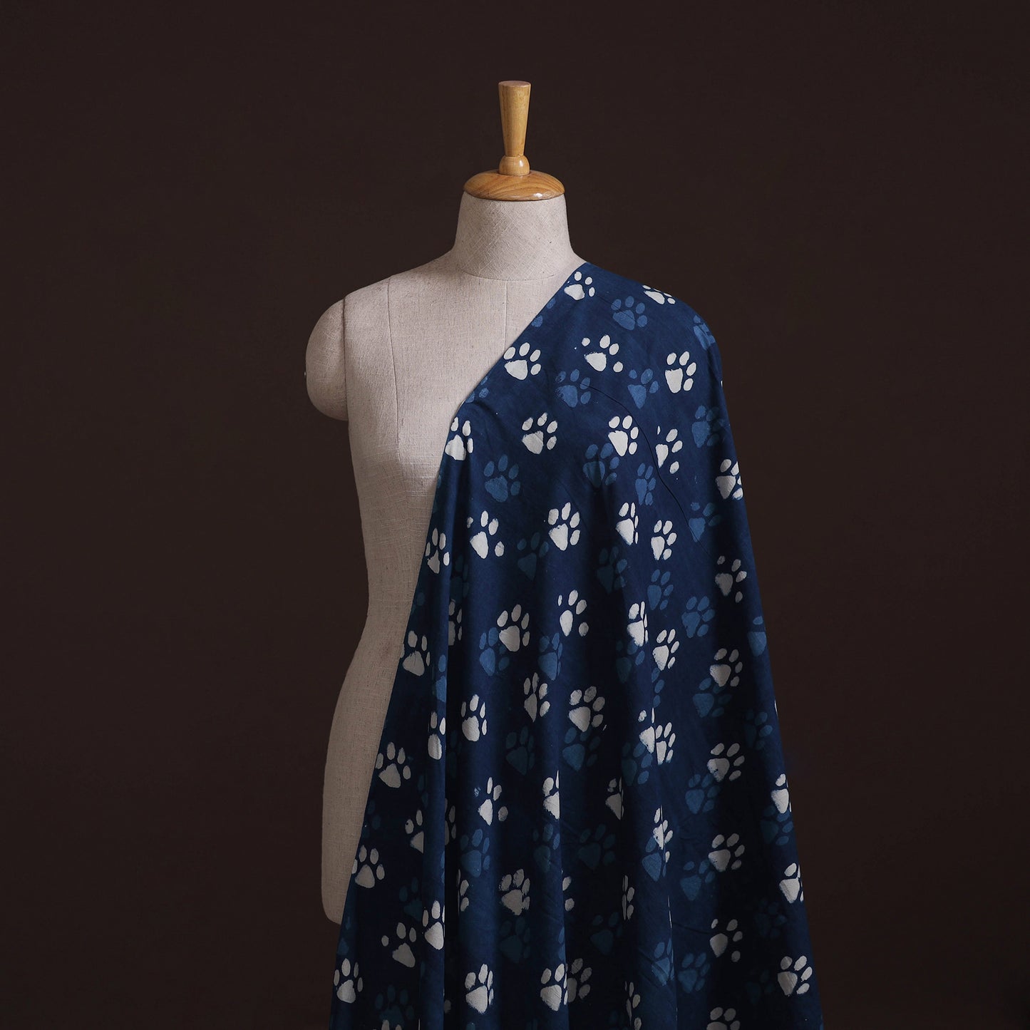 Hand Block Natural Dyed Cotton Bagru Print Indigo Fabric 05