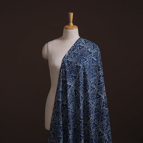 Hand Block Natural Dyed Cotton Bagru Print Indigo Fabric 04