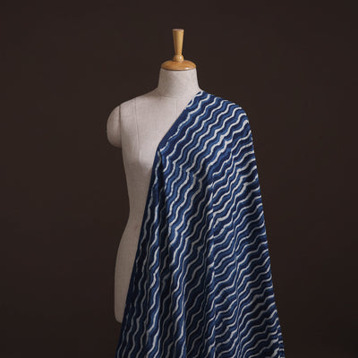 Hand Block Natural Dyed Cotton Bagru Print Indigo Fabric 03