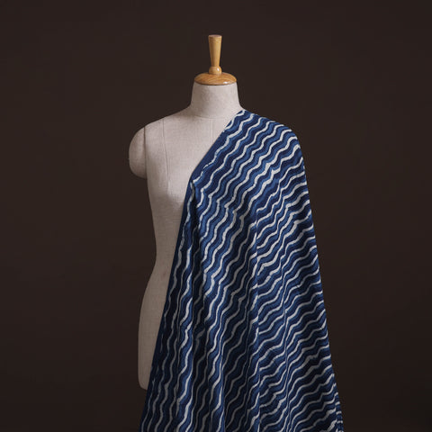 Hand Block Natural Dyed Cotton Bagru Print Indigo Fabric 03