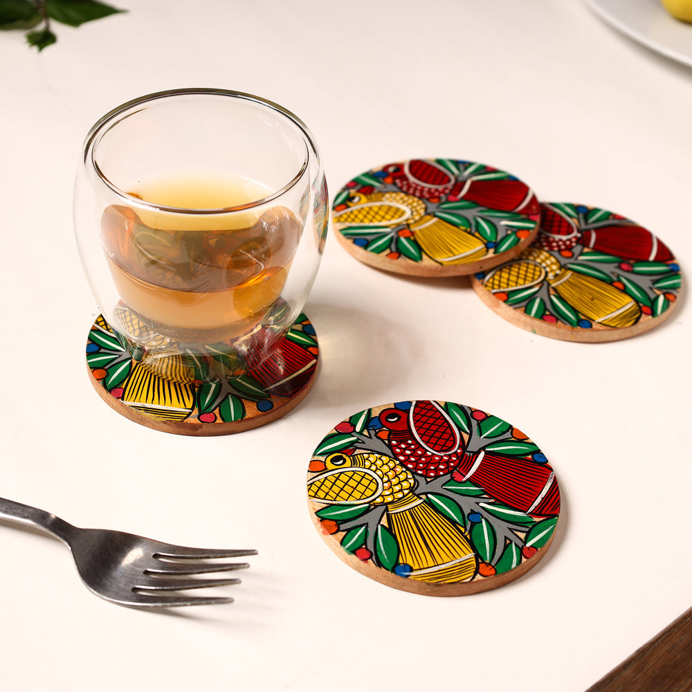 Bengal Patua Handpainted Akashmoni Wooden Coasters (Set of 4) 18