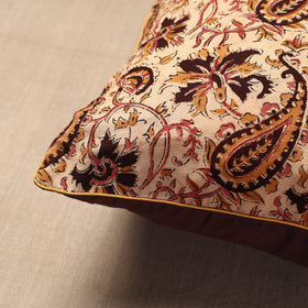 Beige Block Print Cotton Kalamkari Cushion Cover