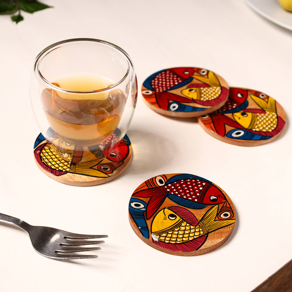 Bengal Patua Handpainted Akashmoni Wooden Coasters (Set of 4) 20