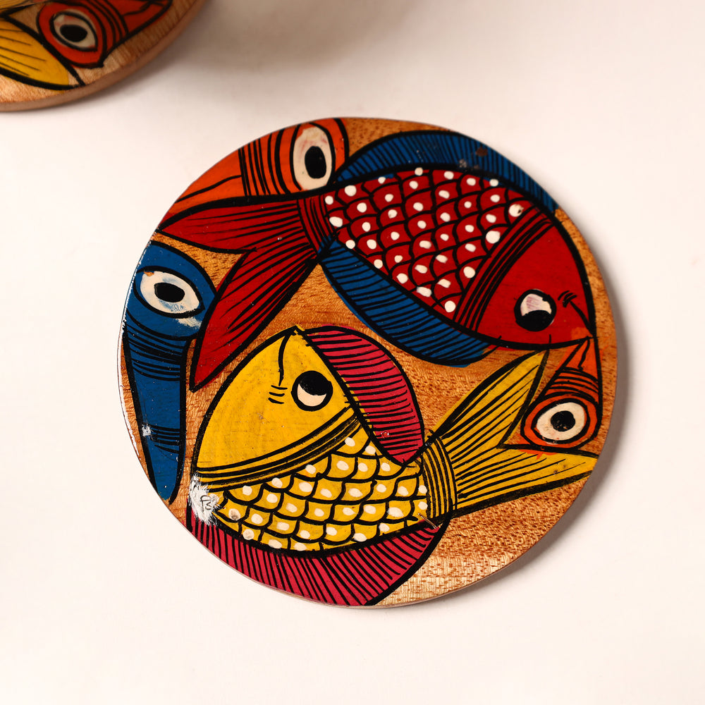 Bengal Patua Handpainted Akashmoni Wooden Coasters (Set of 4) 20