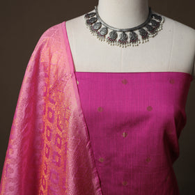 Plain Slub Silk 2pc Unstitched Dress Material Kurta Set with Earrings 58