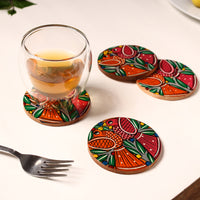 Bengal Patua Handpainted Akashmoni Wooden Coasters (Set of 4) 21