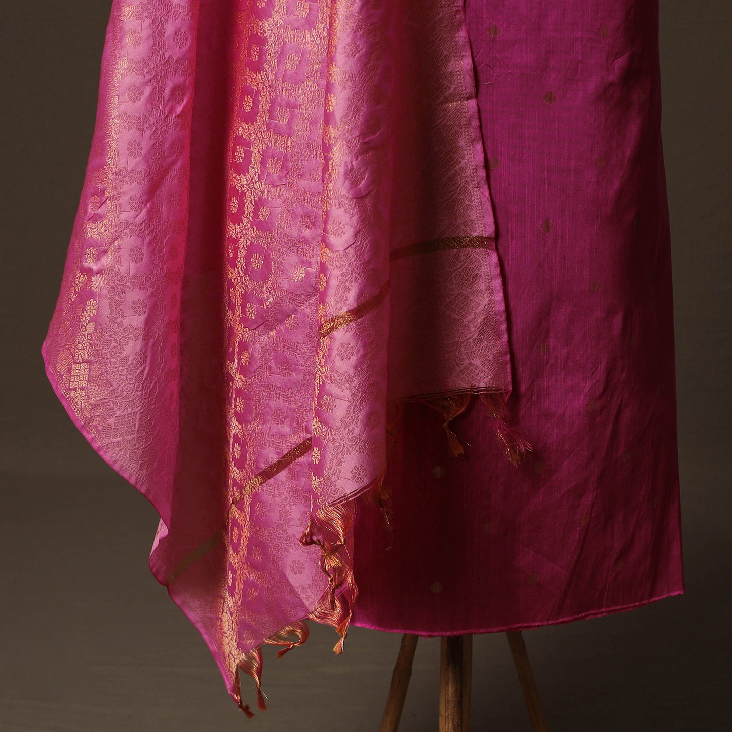 Plain Slub Silk 2pc Unstitched Dress Material Kurta Set with Earrings 58