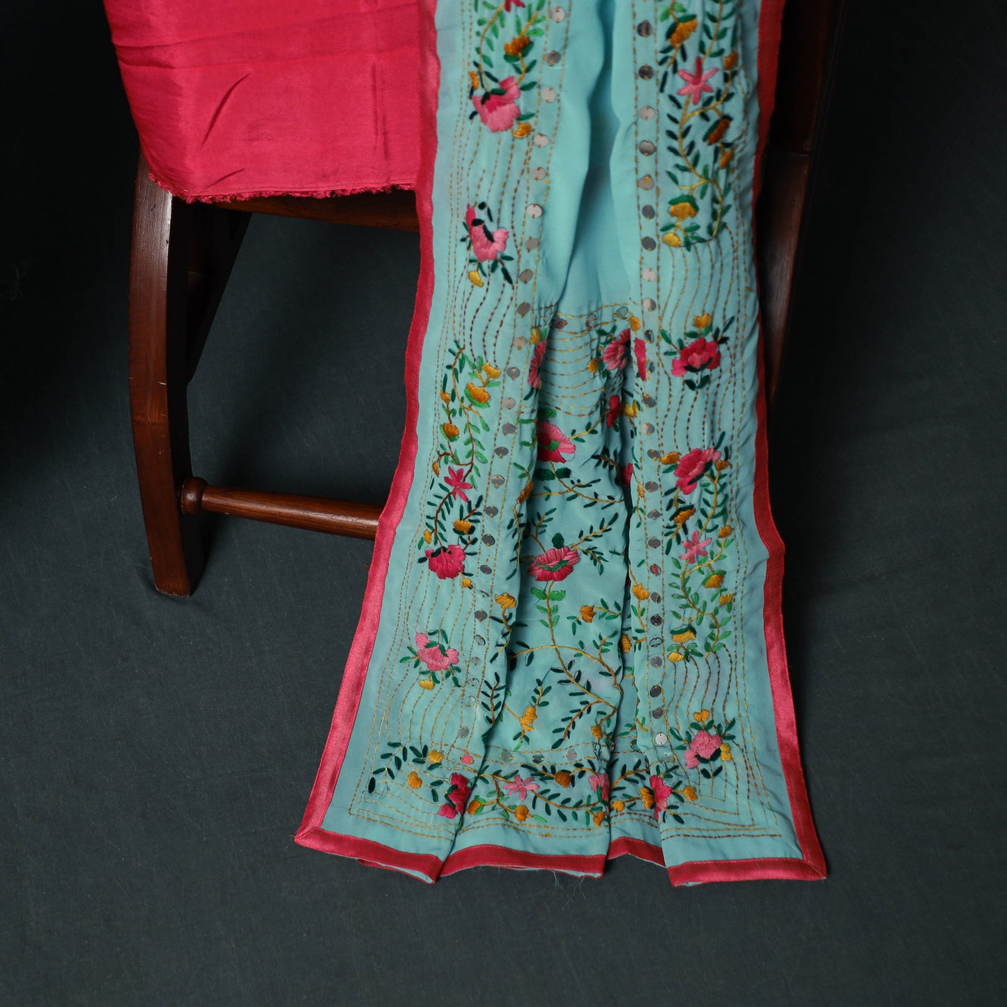 Hand Embroidered Georgette 3pc Unstitched Dress Material Suit Set 01