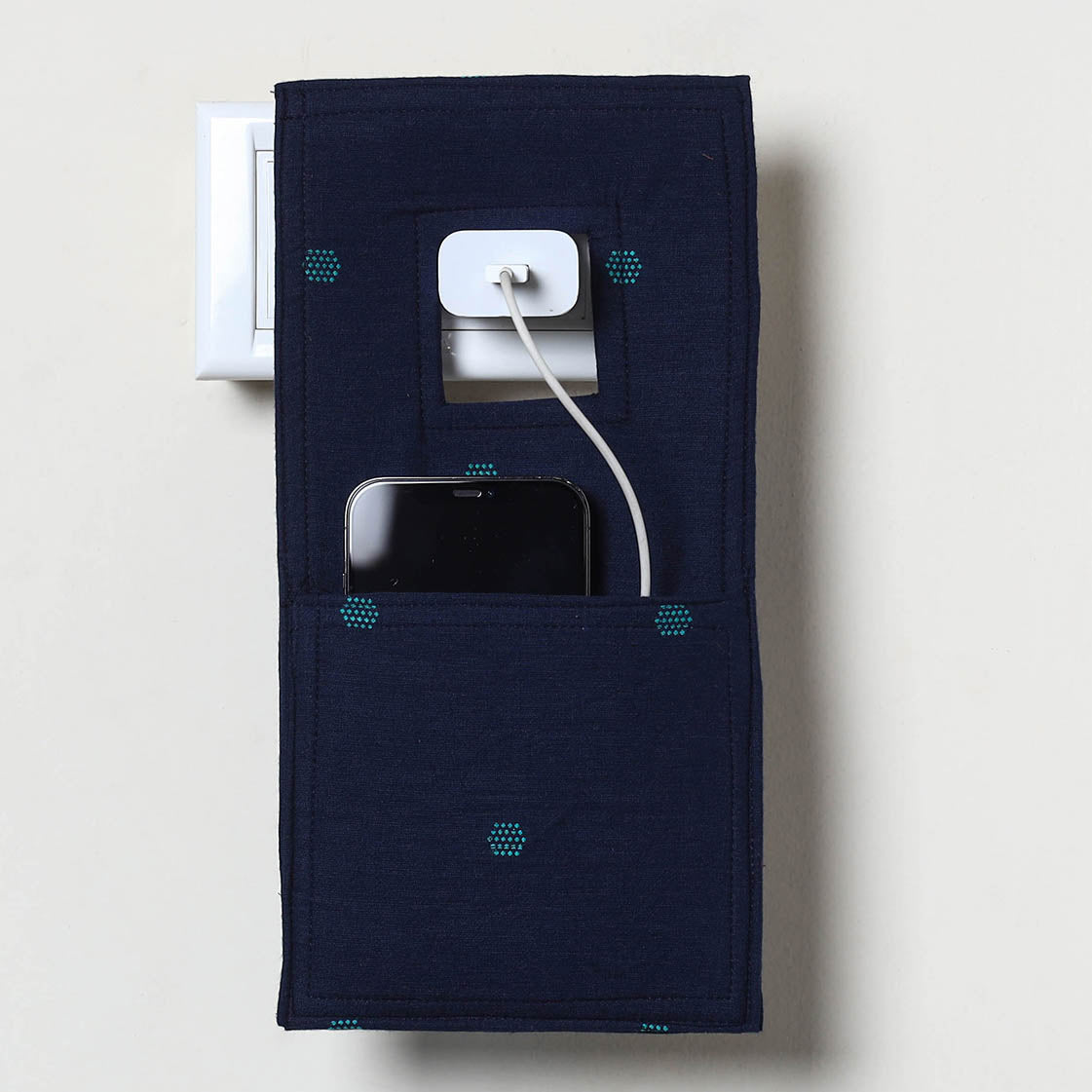 Blue Handmade Cotton Mobile Charging Holder