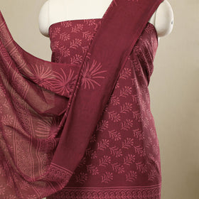  3pc Cotton Maroon Jaipur Print Dress Material