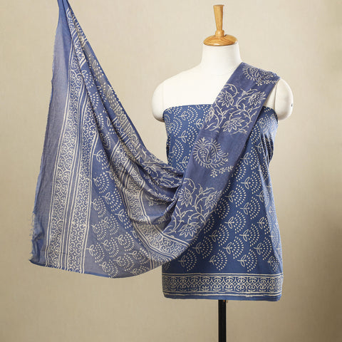 Buy 3pc Cotton Blue Jaipur Print Dress Material