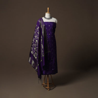 Spun Dupion Viscose Silk Buti 2pc Unstitched Dress Material Kurta Set with Earrings 56