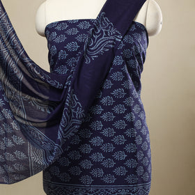 Buy 3pc Cotton Blue Jaipur Print Dress Material