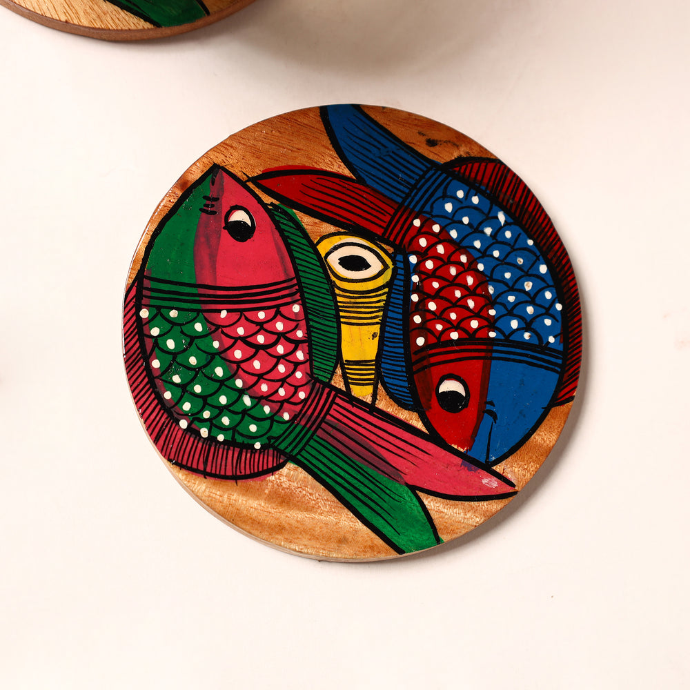 Bengal Patua Handpainted Akashmoni Wooden Coasters (Set of 4) 25