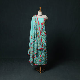 Hand Embroidered Georgette 3pc Unstitched Dress Material Suit Set 02