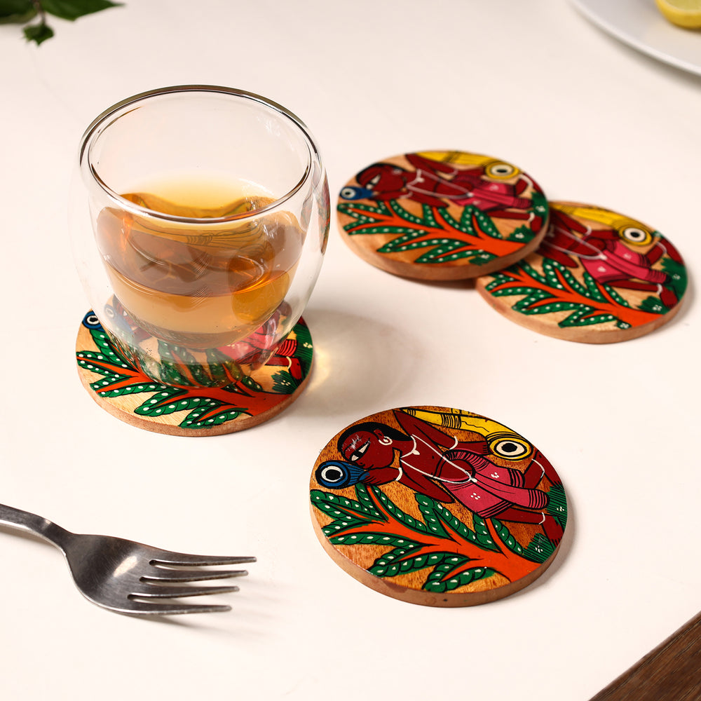 Bengal Patua Handpainted Akashmoni Wooden Coasters (Set of 4) 26