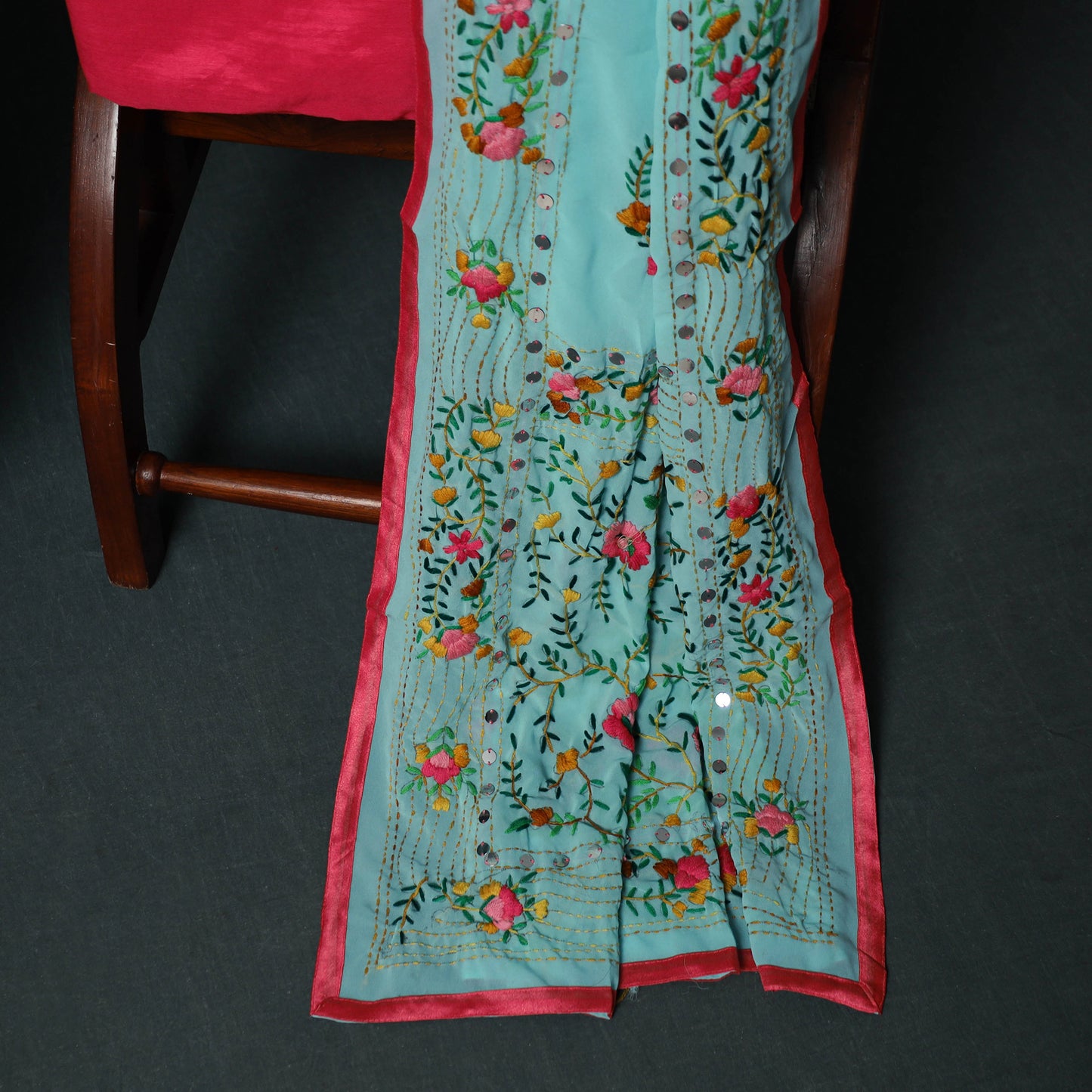 Hand Embroidered Georgette 3pc Unstitched Dress Material Suit Set 02