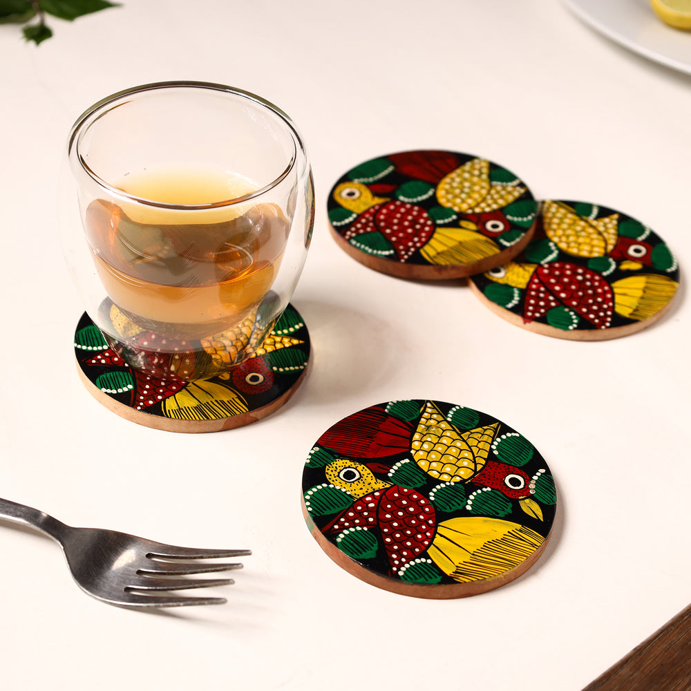 Bengal Patua Handpainted Akashmoni Wooden Coasters (Set of 4) 28