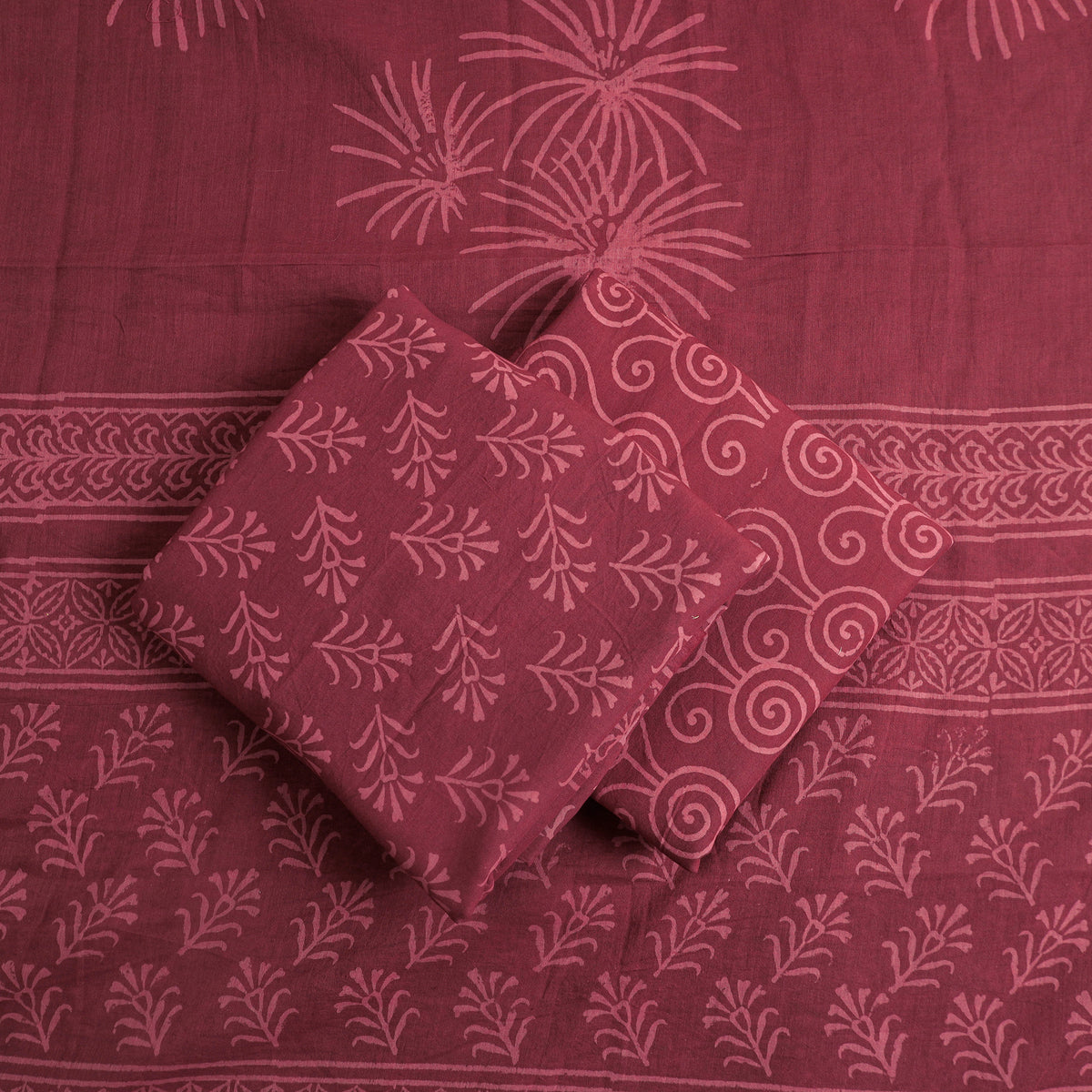  3pc Cotton Maroon Jaipur Print Dress Material