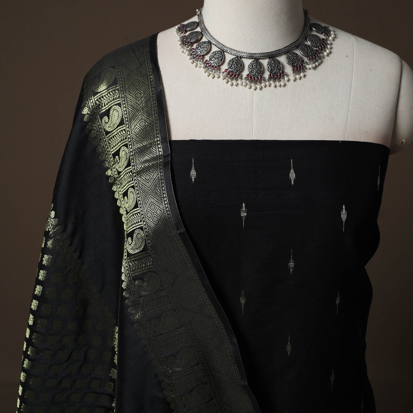 Spun Dupion Viscose Silk Buti 2pc Unstitched Dress Material Kurta Set with Earrings 55