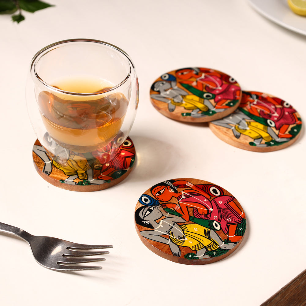 Bengal Patua Handpainted Akashmoni Wooden Coasters (Set of 4) 30