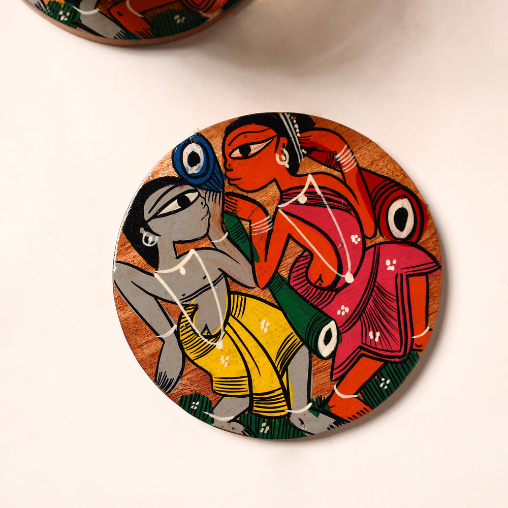 Bengal Patua Handpainted Akashmoni Wooden Coasters (Set of 4) 30