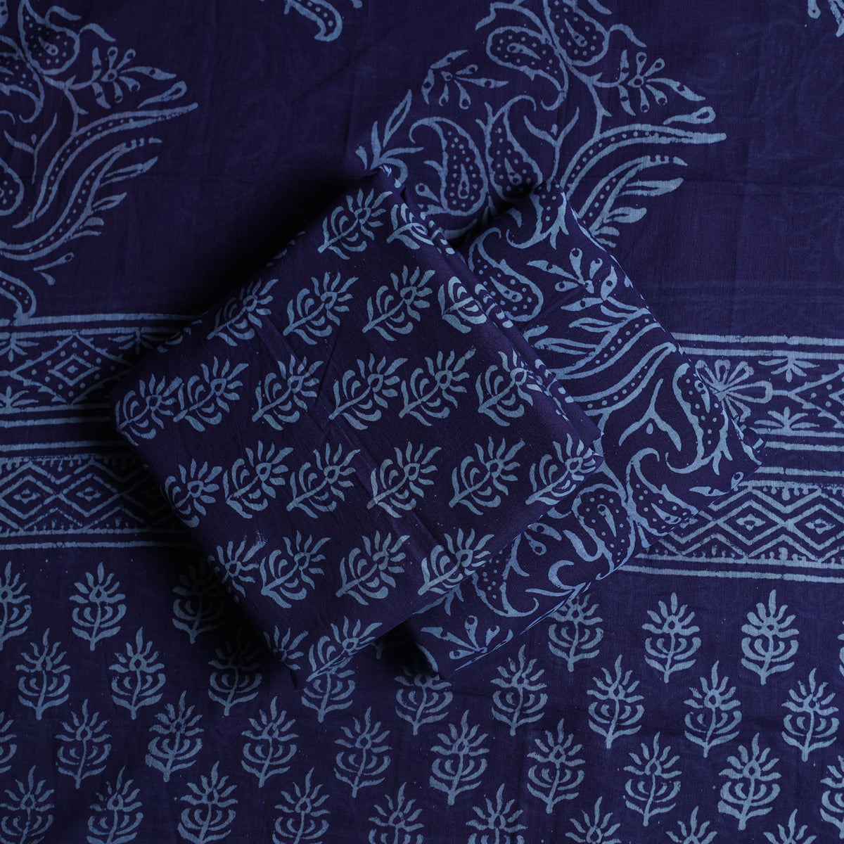 Buy 3pc Cotton Blue Jaipur Print Dress Material