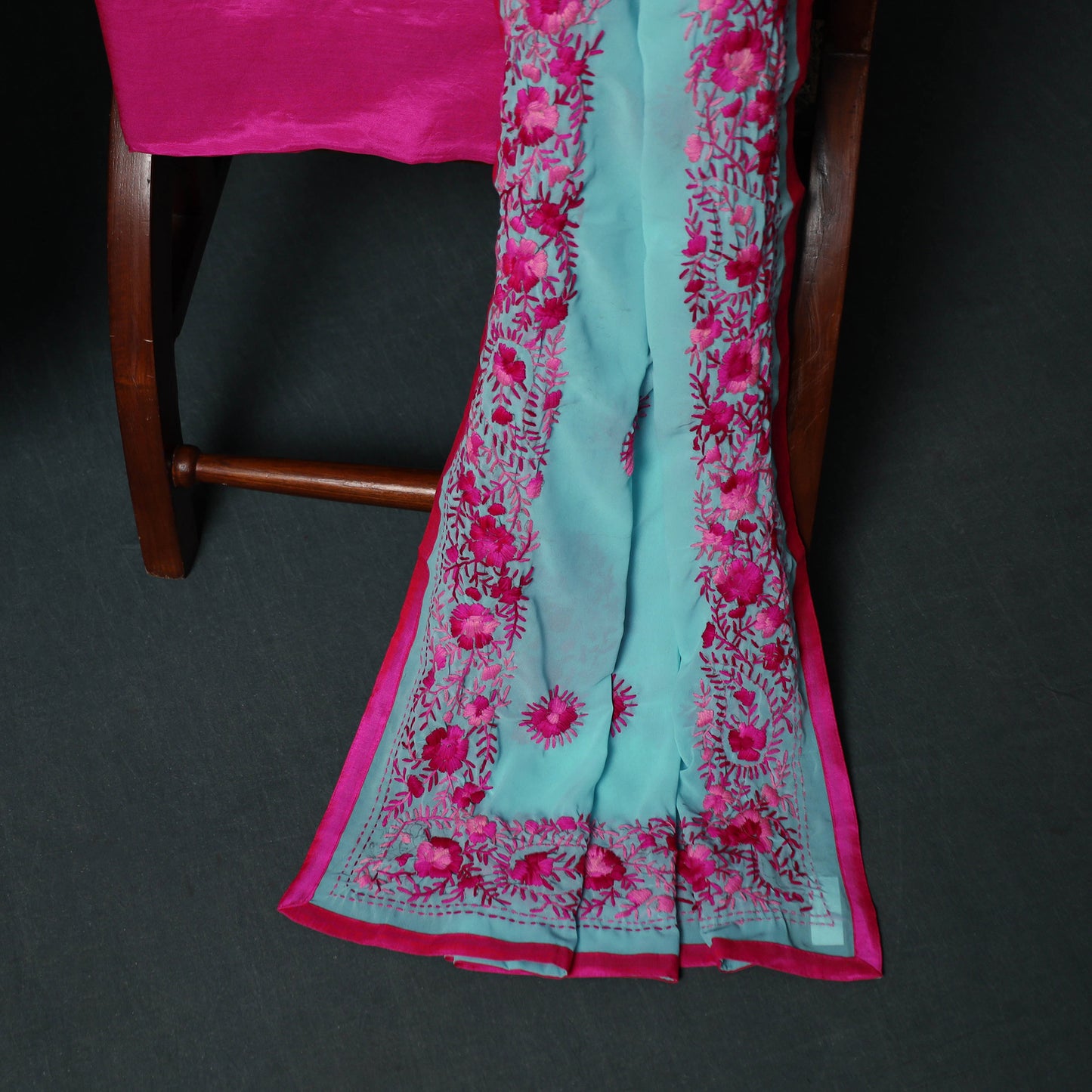 Hand Embroidered Georgette 3pc Unstitched Dress Material Suit Set 03