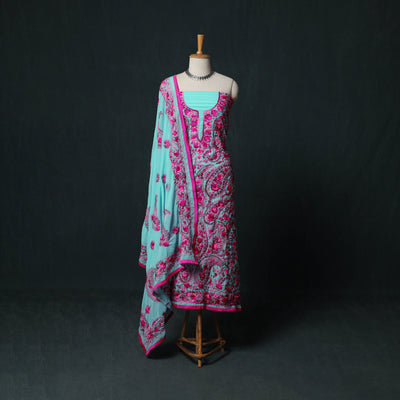 Hand Embroidered Georgette 3pc Unstitched Dress Material Suit Set 03