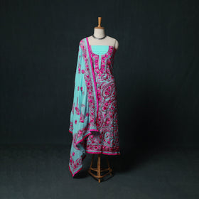 Hand Embroidered Georgette 3pc Unstitched Dress Material Suit Set 03