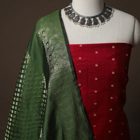 Spun Dupion Viscose Silk Buti 2pc Unstitched Dress Material Kurta Set with Earrings 54