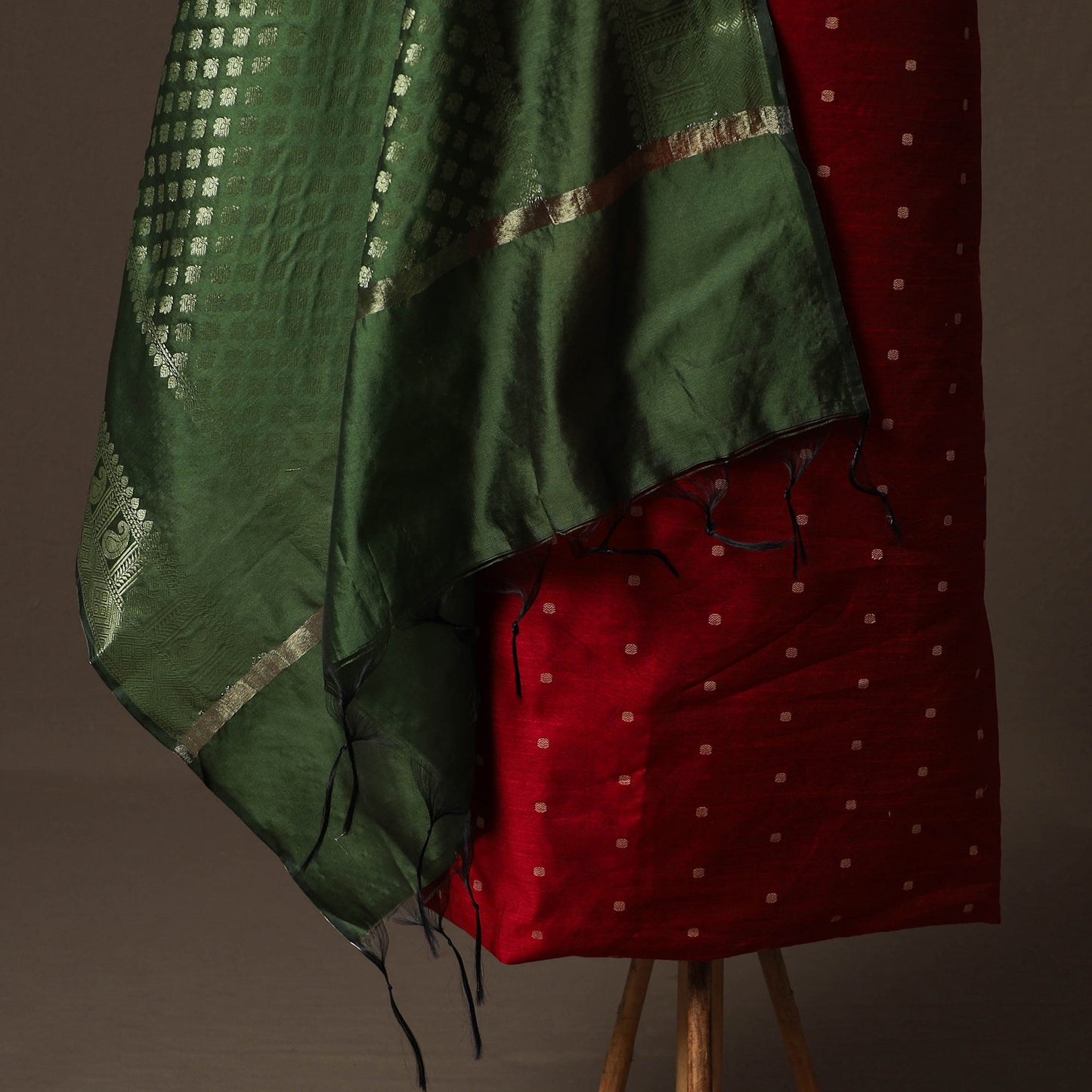 Spun Dupion Viscose Silk Buti 2pc Unstitched Dress Material Kurta Set with Earrings 54