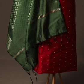 Spun Dupion Viscose Silk Buti 2pc Unstitched Dress Material Kurta Set with Earrings 54